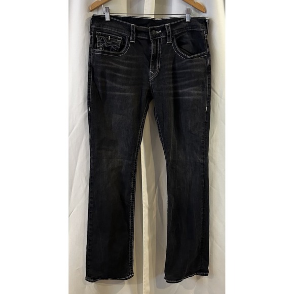 True Religion Ricky Flap Relaxed Straight Denim Black Jeans Men's Sz 36‎